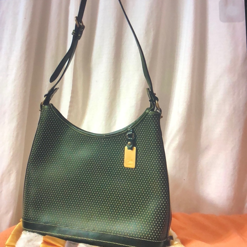 Vintage Dooney and Bourke Perforated Forest Green and Gold Shoulder Bag/Purse